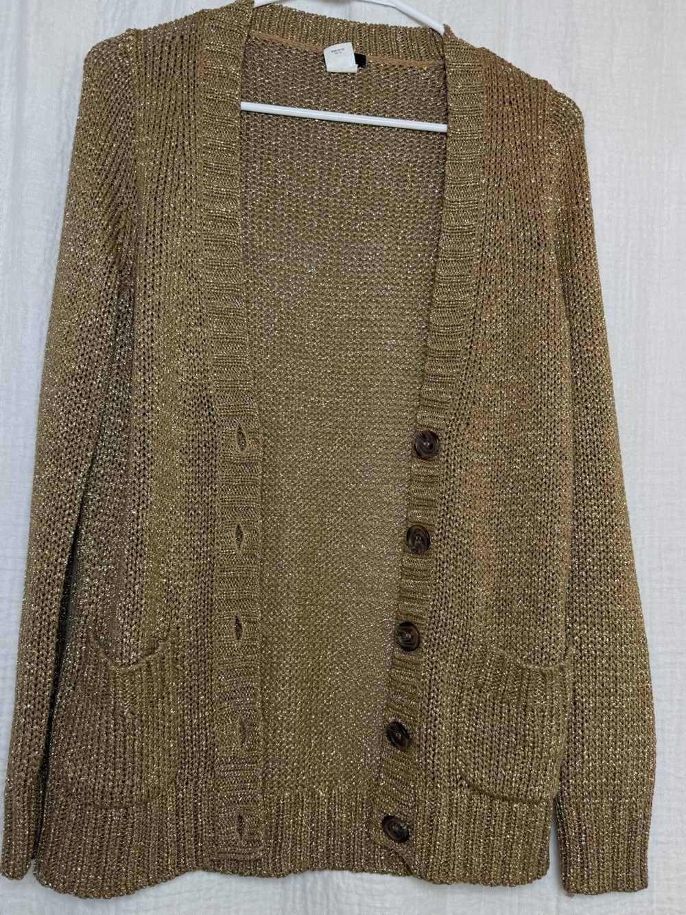 J.Crew Gold Metallic Shimmer Knit V-Neck Cardigan with Pockets - Size Small